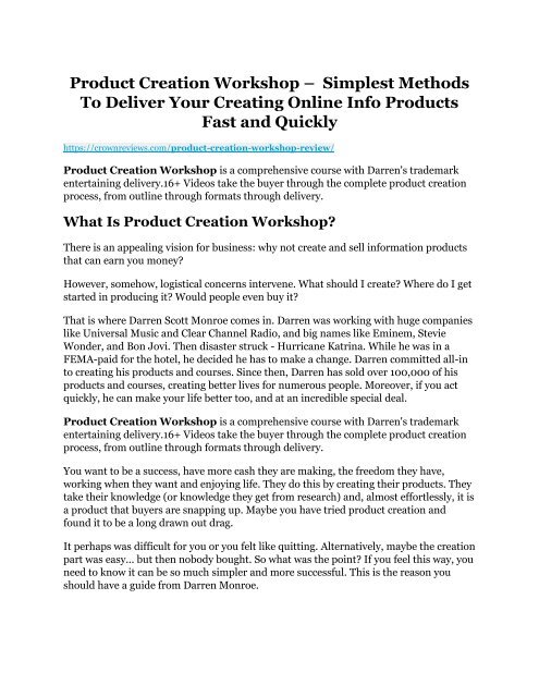 Product Creation Workshop Review and Premium $14,700 Bonus