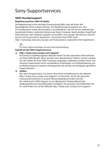 Sony SVE1513M1R - SVE1513M1R Documents de garantie Allemand