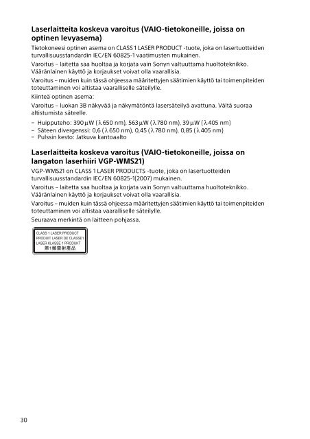 Sony SVE1513M1R - SVE1513M1R Documents de garantie Polonais