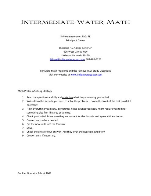 Intermediate Water Math - Indigo Water Group