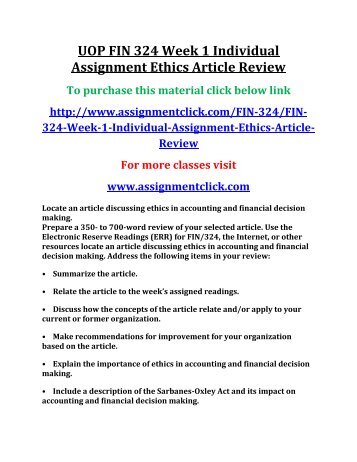 Finance article review assignment