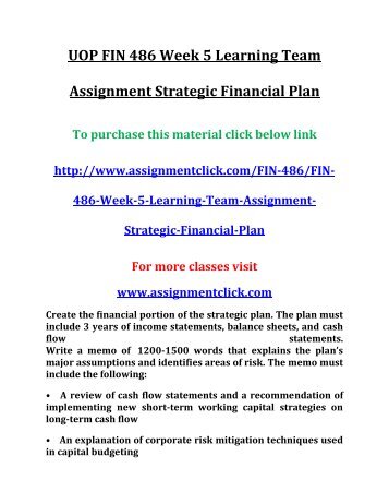 UOP FIN 486 Week 5 Learning Team Assignment Strategic Financial Plan