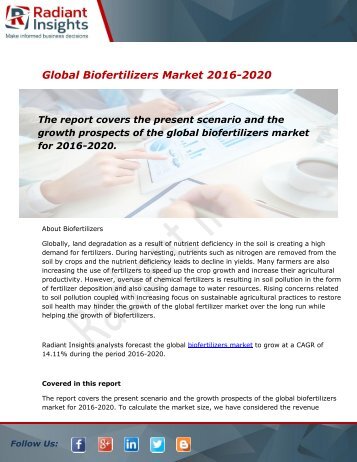 Global Biofertilizers Market and Forecast Report to 2020:Radiant Insights, Inc