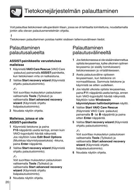 Sony VPCEB3M1R - VPCEB3M1R Guide de d&eacute;pannage Finlandais