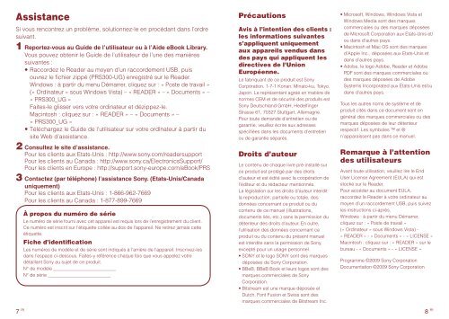 Sony PRS-300 - PRS-300 Guide de mise en route