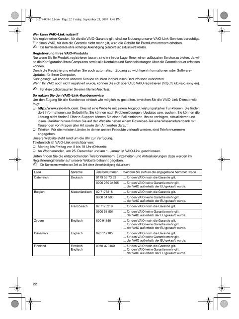 Sony VGN-TZ2RMN - VGN-TZ2RMN Documents de garantie Allemand