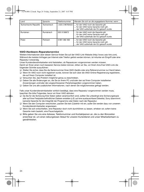 Sony VGN-TZ2RMN - VGN-TZ2RMN Documents de garantie Allemand