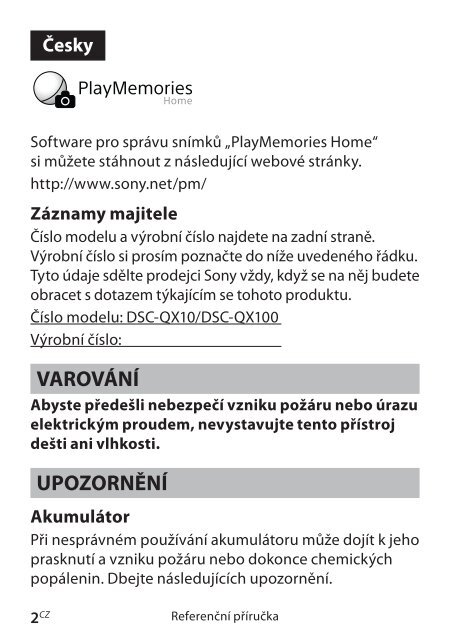 Sony DSC-QX10 - DSC-QX10 Guide de mise en route Slovaque
