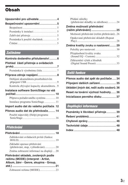 Sony NW-HD3 - NW-HD3 Istruzioni per l'uso Ceco