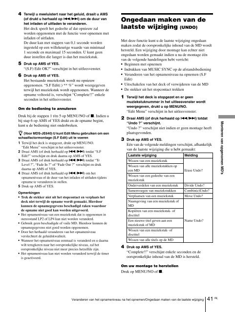 Sony MDS-JE640 - MDS-JE640 Consignes d&rsquo;utilisation Fran&ccedil;ais