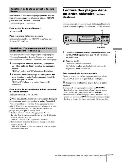 Sony MDS-JE640 - MDS-JE640 Consignes d&rsquo;utilisation Fran&ccedil;ais