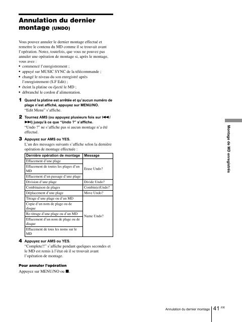 Sony MDS-JE640 - MDS-JE640 Consignes d&rsquo;utilisation Fran&ccedil;ais