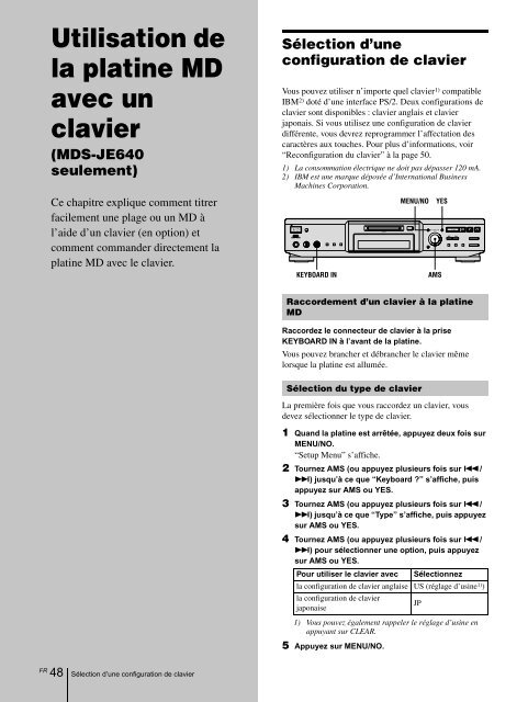 Sony MDS-JE640 - MDS-JE640 Consignes d&rsquo;utilisation Fran&ccedil;ais