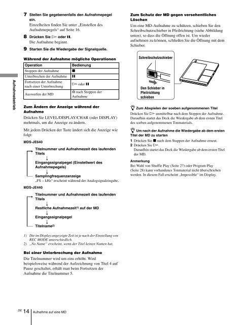 Sony MDS-JE640 - MDS-JE640 Consignes d&rsquo;utilisation Fran&ccedil;ais