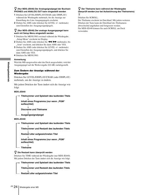 Sony MDS-JE640 - MDS-JE640 Consignes d&rsquo;utilisation Fran&ccedil;ais