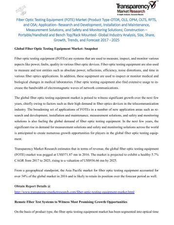 Fiber Optic Testing Equipment (FOTE) Market - Global Industry Analysis, Size, Share, Growth, Trends, and Forecast 2017 - 2025