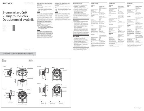 Sony XS-FB1620E - XS-FB1620E Istruzioni per l'uso Sloveno