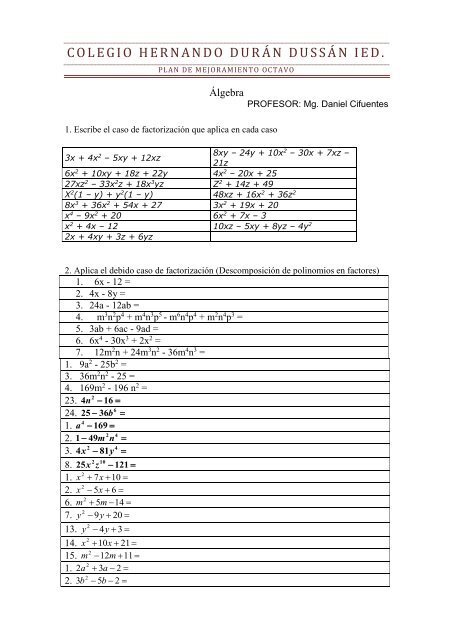 Plan de mejoramiento Factorización