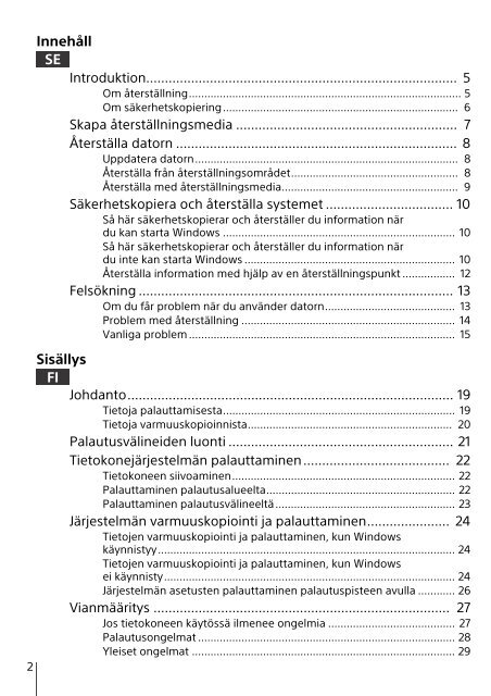 Sony SVE1713W1E - SVE1713W1E Guide de d&eacute;pannage Finlandais