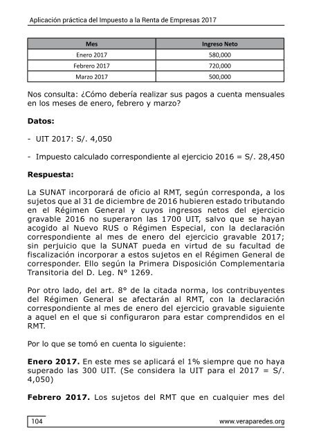 Aplicación práctica del Impuesto a la Renta de Empresas 2017