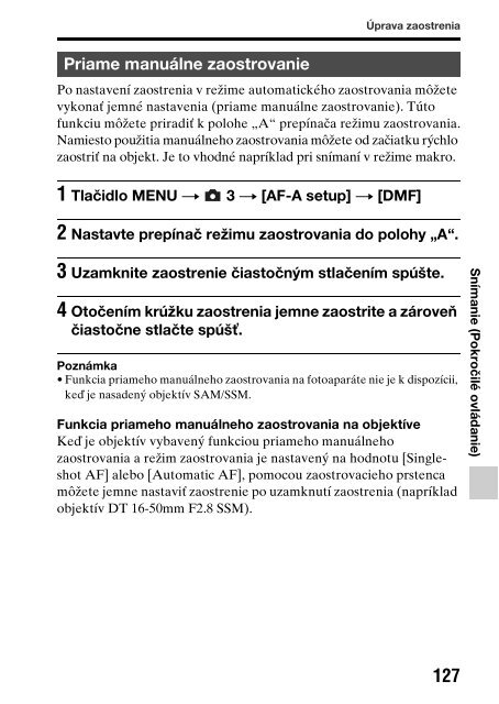 Sony SLT-A77M - SLT-A77M Consignes d&rsquo;utilisation Slovaque