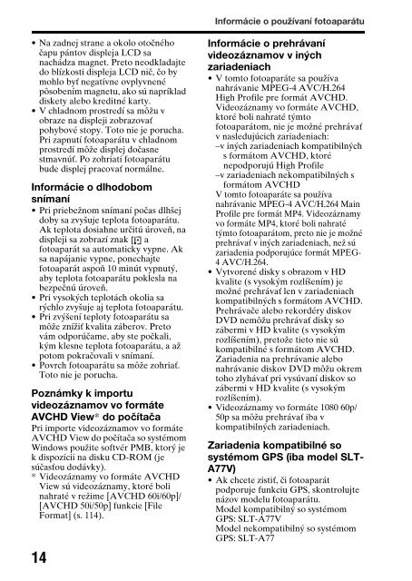 Sony SLT-A77M - SLT-A77M Consignes d&rsquo;utilisation Slovaque