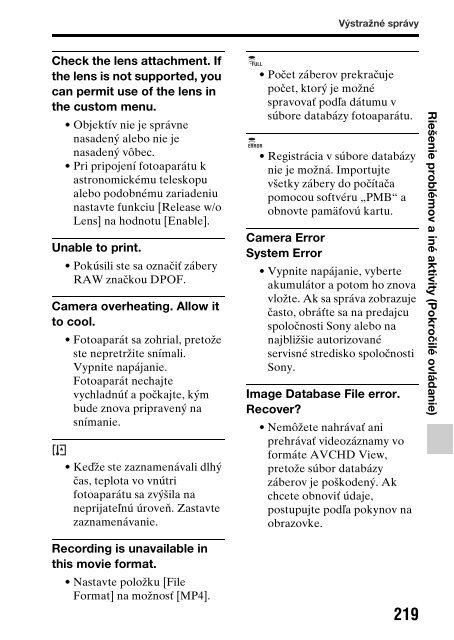 Sony SLT-A77M - SLT-A77M Consignes d&rsquo;utilisation Slovaque