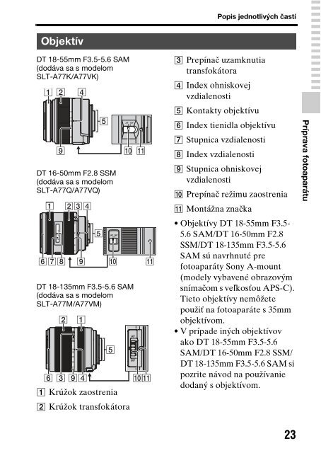 Sony SLT-A77M - SLT-A77M Consignes d&rsquo;utilisation Slovaque