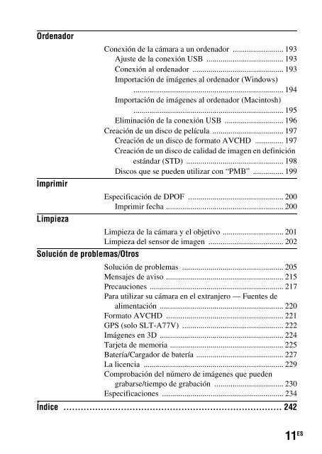 Sony SLT-A77M - SLT-A77M Consignes d&rsquo;utilisation Espagnol