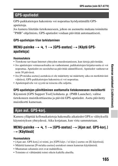 Sony SLT-A77M - SLT-A77M Consignes d&rsquo;utilisation Finlandais