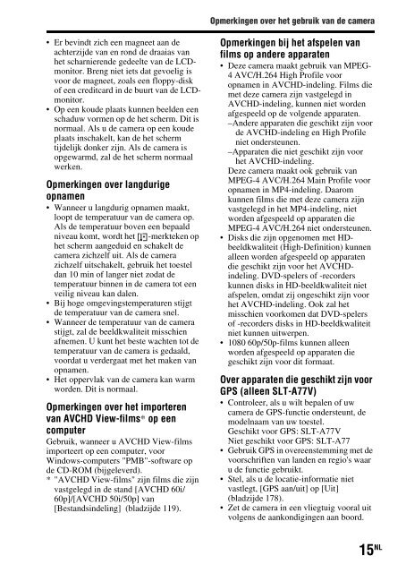 Sony SLT-A77M - SLT-A77M Consignes d&rsquo;utilisation N&eacute;erlandais