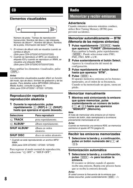 Sony CDX-GT121 - CDX-GT121 Mode d'emploi Grec