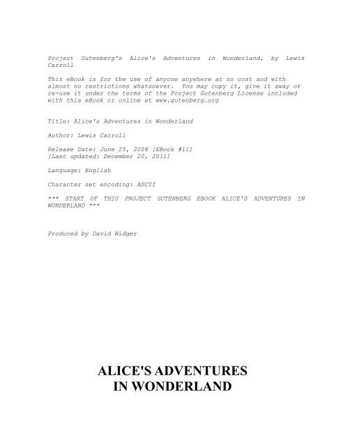 ALICE&#039;S ADVENTURES IN WONDERLAND