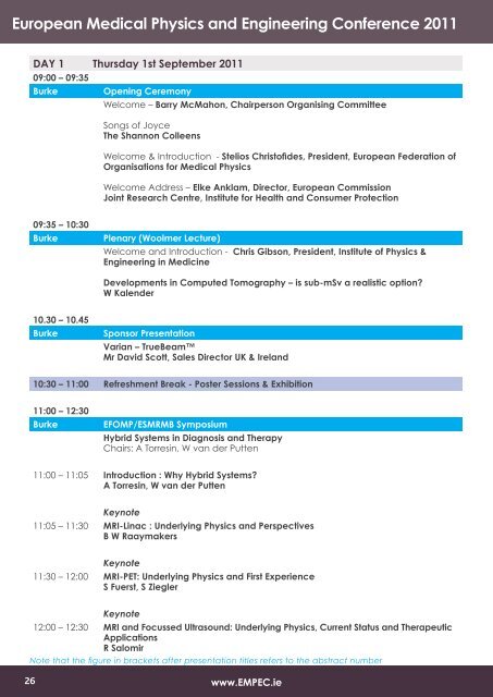 European Medical Physics and Engineering Conference 2011