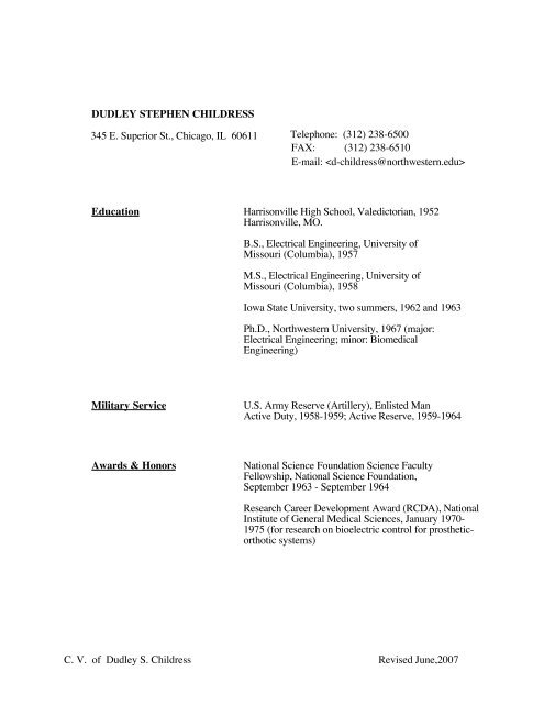 CV of Dudley S. Childress Revised June,2007 - RERC on ...
