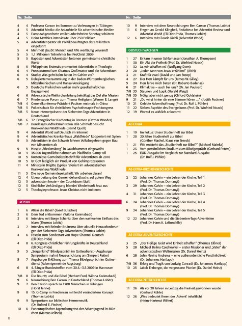 Jahres-Index AdventEcho 2009 - Advent-Verlag Lüneburg