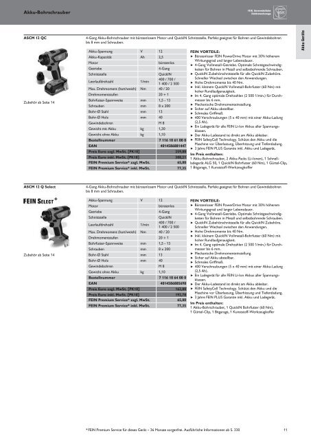 Schub FEIN Preiskatalog 2017