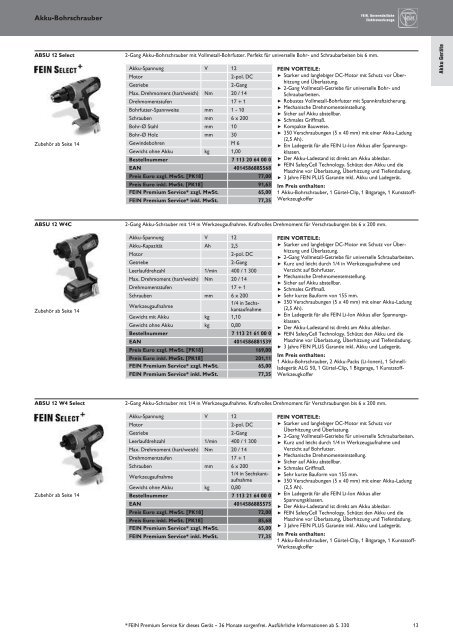 Schub FEIN Preiskatalog 2017