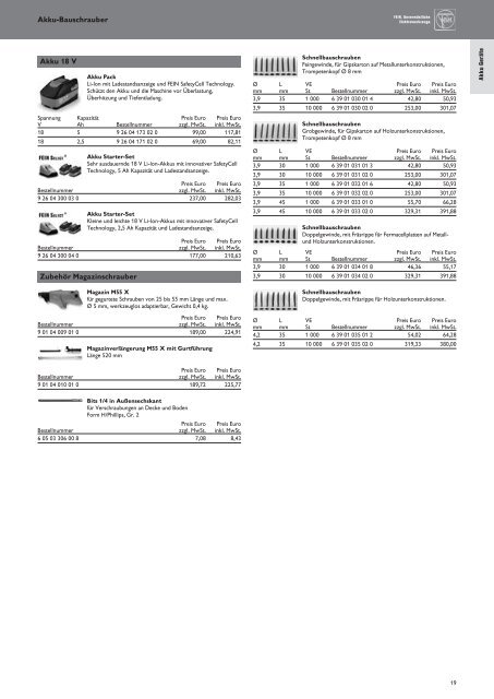 Schub FEIN Preiskatalog 2017