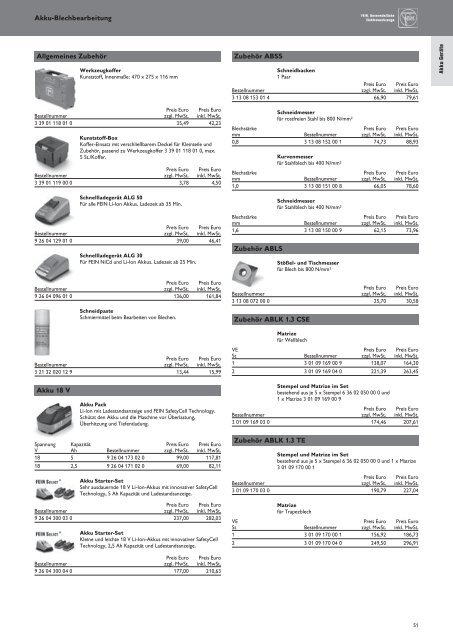 Schub FEIN Preiskatalog 2017