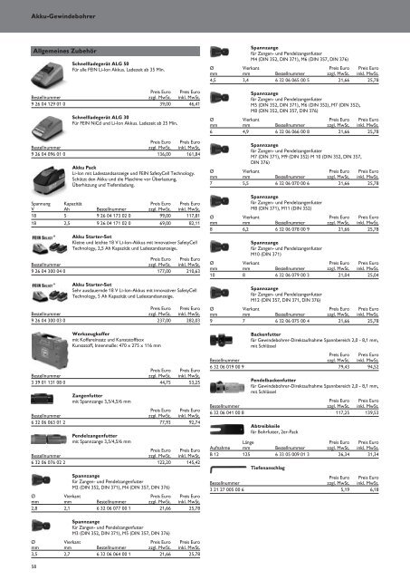 Schub FEIN Preiskatalog 2017