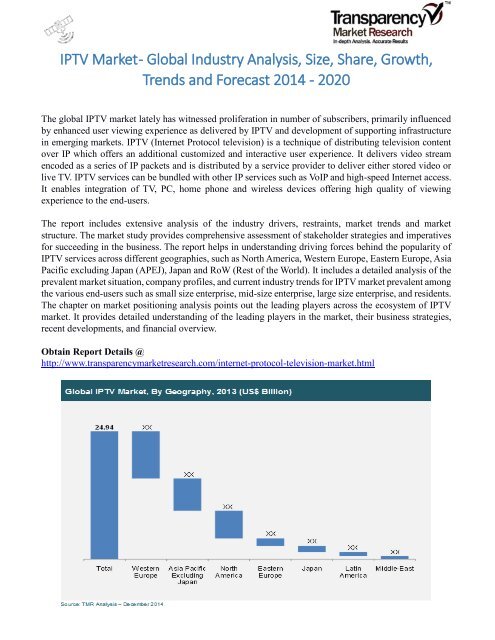 IPTV Market - Global Industry Analysis, Size, Share, Growth, Trends and Forecast 2014 - 2020