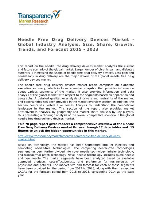 Needle Free Drug Delivery Devices Market - Global Industry Analysis, Size, Share, Growth, Trends, and Forecast 2015 - 2023