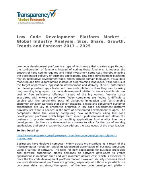 Low Code Development Platform Market - Global Industry Analysis, Size, Share, Growth, Trends and Forecast 2017 - 2025