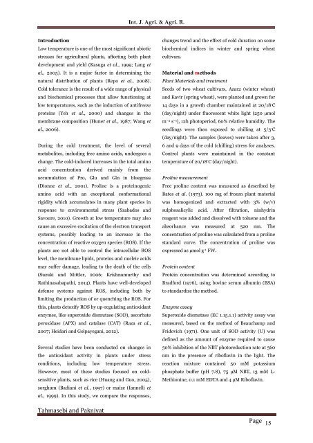 Comparative analysis of some biochemical responses of winter and spring wheat cultivars under low temperature