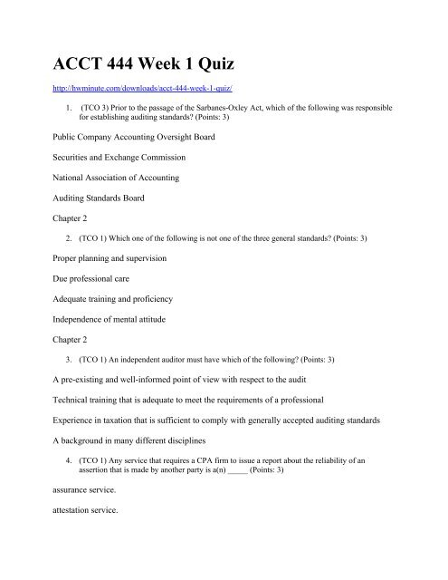 ACCT 444 Week 1 Quiz