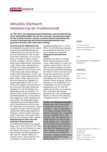 Aktuelles Stichwort: Digitalisierung der Kreditwirtschaft