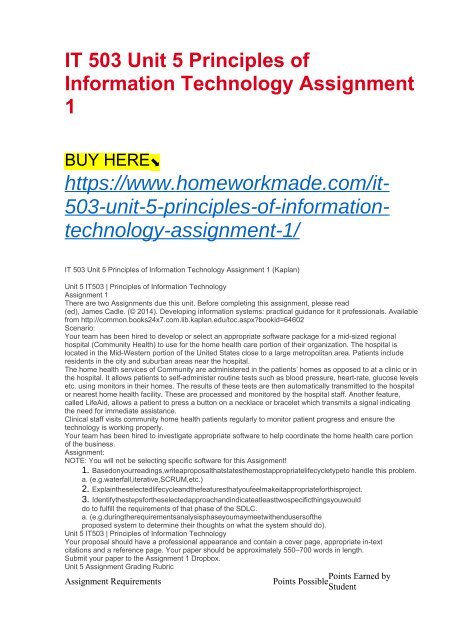 IT 503 Unit 5 Principles of Information Technology Assignment 1