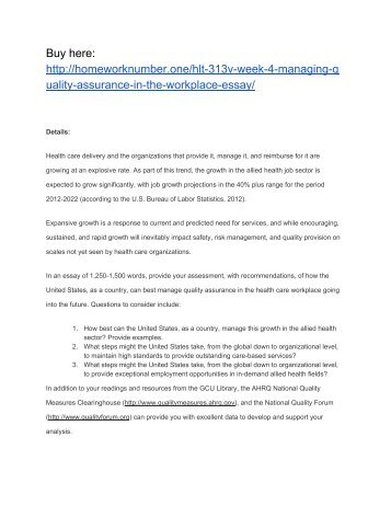 Hlt V Week Benchmark Assignment Performance Management Plan Hlt V Week Managing Quality Assurance In The Workplace Essay Cheap Book Reports also Essay On Healthy Eating Help With Writing A Literature Review