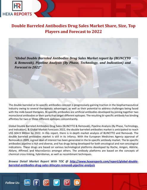 Double Barreled Antibodies Drug Sales Market Share, Size, Top Players and Forecast to 2022